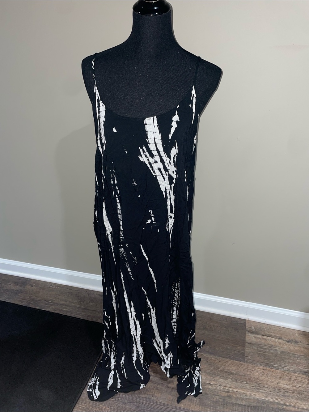 Black & White Tie-Dye Slip Maxi Dress